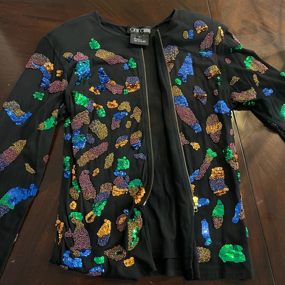 Gene Ewing sequence zip-up sweater black!! Petit!